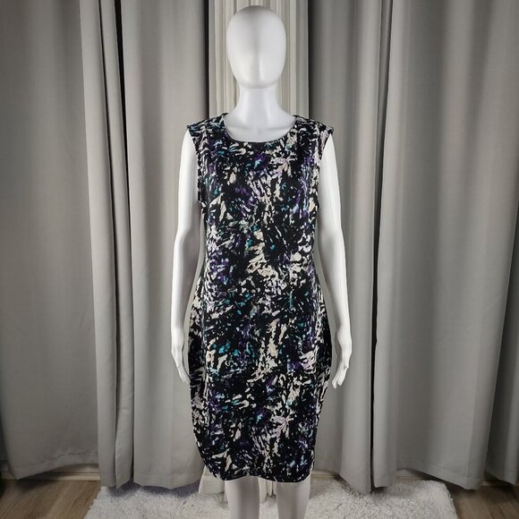 Mossimo Black, Purple, Cream, Abstract Sleeveless Stretch Back Zip Midi Dress XL - Picture 2 of 12